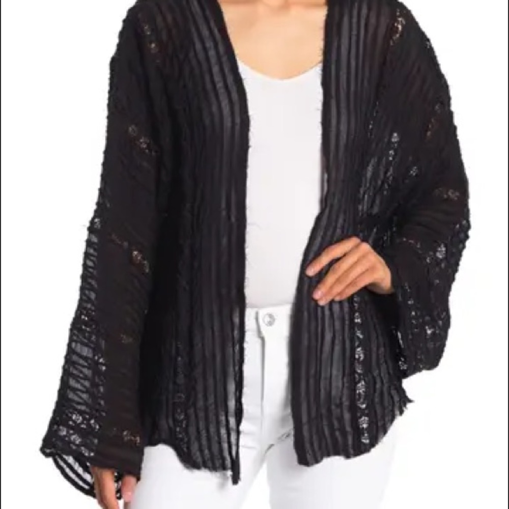 Free People Black Sheer Tie-Front Bell Sleeve Top - Picture 11 of 11